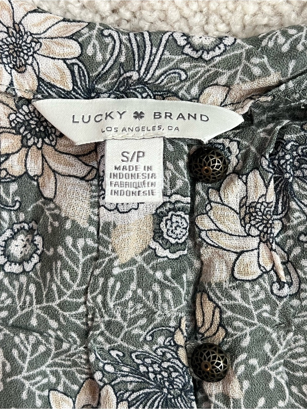 Lucky Brand Sage Green Floral Long-Sleeve Peasant Top - Picture 3 of 6